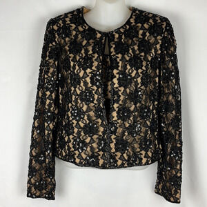 Andretta Donatello Black Lace Sequin Jacket & Tank Top Formal Set‎ 2 Pieces Sz S